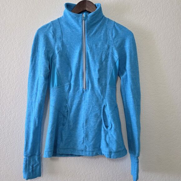 Lululemon Women’s Size 6 Lightweight 1/2 Zip Pullover Blue Jacket Thumb holes - Picture 1 of 8